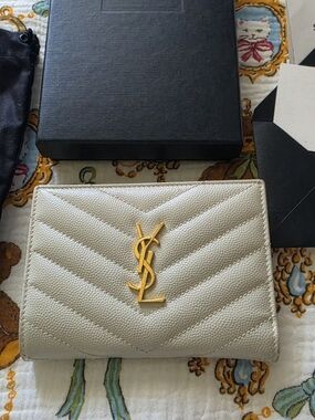 Saint Laurent Gold Chevron Quilted Leather Wallet